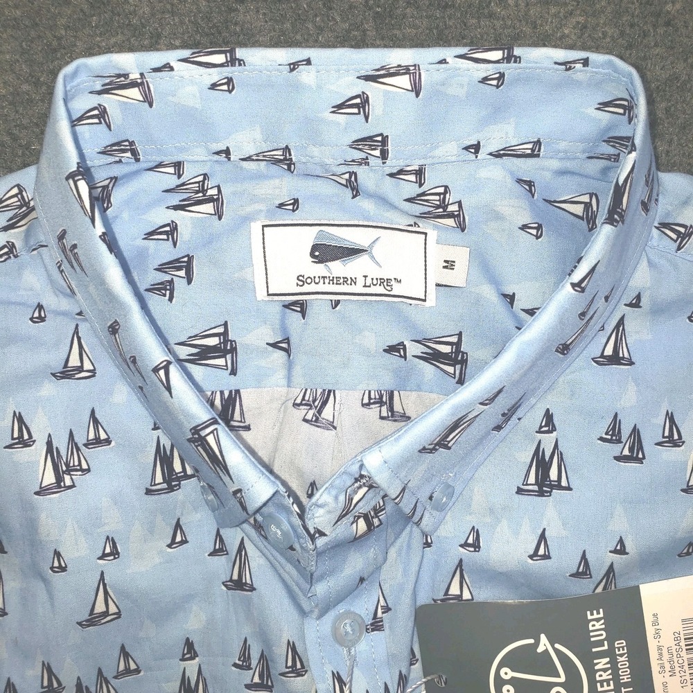 NEW Southern Lure Sail Away Shirt Mens Medium Sky Blue